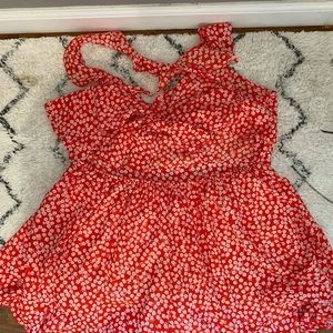 Red flower romper / shorts. Plus Size 2x.